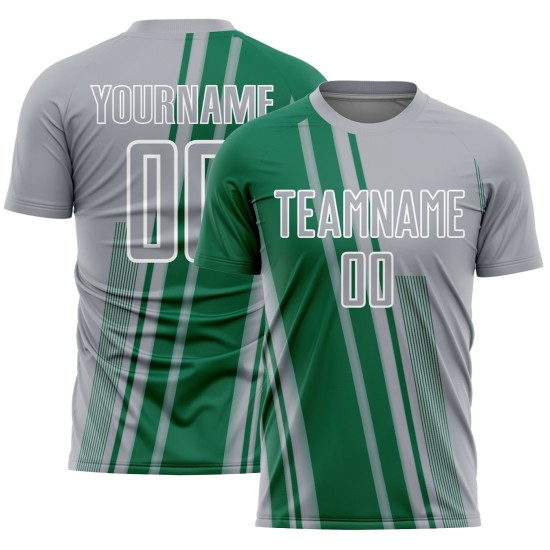 Maillot de football personnalisé à sublimation grise Lines, uniforme vert et blanc, sports Kelly Maillot de football personnalisé à sublimation grise Lines, uniforme vert et blanc, sports Kelly