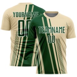 Maillot de football de sport, uniforme, lignes de sublimation crème, personnalisé, vert et blanc