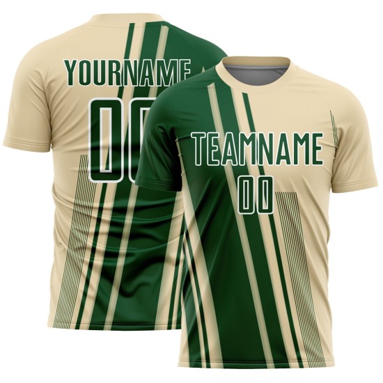 Maillot de football de sport, uniforme, lignes de sublimation crème, personnalisé, vert et blanc Maillot de football de sport, uniforme, lignes de sublimation crème, personnalisé, vert et blanc