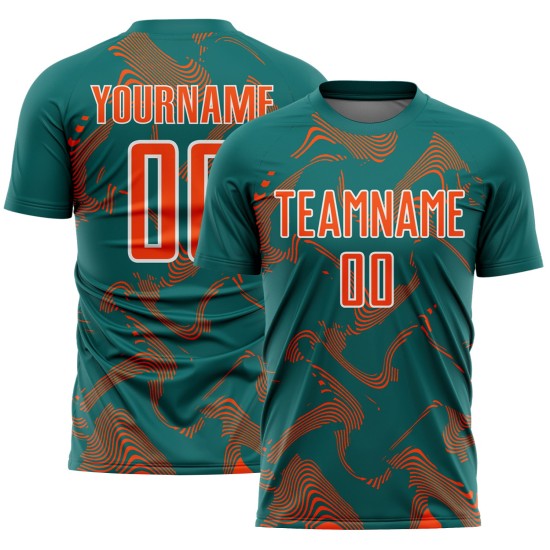 Maillot de sport Curve Sublimation Teal Lines, uniforme de football personnalisé orange et blanc