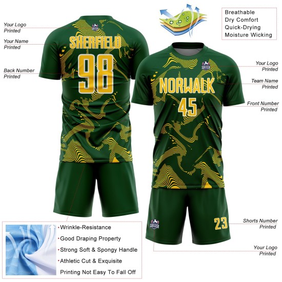 Maillot de football personnalisé Lines Green Sports, uniforme de sport, couleur jaune et blanc, courbé par sublimation Maillot de football personnalisé Lines Green Sports, uniforme de sport, couleur jaune et blanc, courbé par sublimation