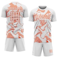 Maillot de football blanc à sublimation orange Custom Lines Curve Maillot de football blanc à sublimation orange Custom Lines Curve