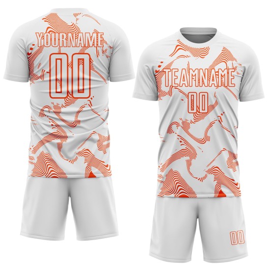 Maillot de football blanc à sublimation orange Custom Lines Curve Maillot de football blanc à sublimation orange Custom Lines Curve