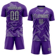 Maillot de football personnalisé gris-noir, lignes violettes, sublimation, Curve Sports