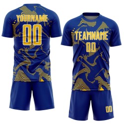 Maillot de football personnalisé à sublimation, lignes courbes jaune-blanc royal