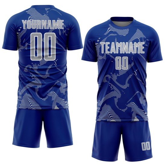 Maillot de football personnalisé gris-blanc Royal Lines Uniforme de sublimation Sports Curve