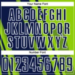 Maillot de football personnalisé à sublimation, lignes vertes, sport, bleu marine fluo et blanc Maillot de football personnalisé à sublimation, lignes vertes, sport, bleu marine fluo et blanc