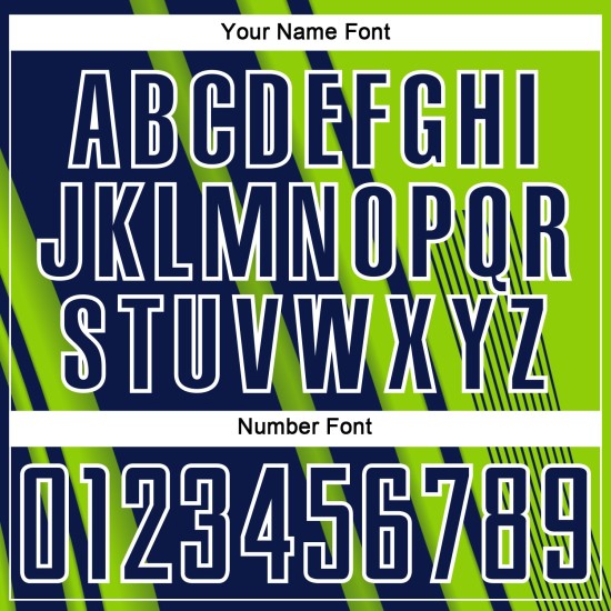 Maillot de football personnalisé à sublimation, lignes vertes, sport, bleu marine fluo et blanc Maillot de football personnalisé à sublimation, lignes vertes, sport, bleu marine fluo et blanc