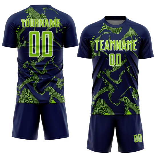 Maillot de sport Navy Lines Sublimation personnalisé Neon Curve Vert-Blanc Uniforme de football