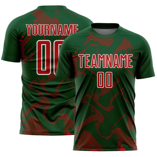 Maillot de football personnalisé, lignes de sublimation, rouge, blanc, vert, uniforme, courbe