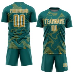 Maillot de football Teal Sports, imprimé or et blanc, à sublimation, courbe personnalisée, lignes anciennes