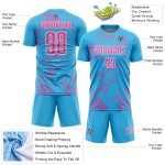 Maillot de football personnalisé rose et blanc, sublimation, bleu, courbe, lignes sportives, ciel