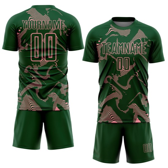 Maillot de football vert à sublimation, uniforme rose, lignes, taille moyenne, personnalisé, sport, courbe