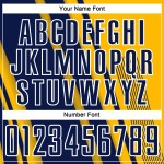 Maillot de football bleu marine et blanc, lignes personnalisées par sublimation dorée Maillot de football bleu marine et blanc, lignes personnalisées par sublimation dorée