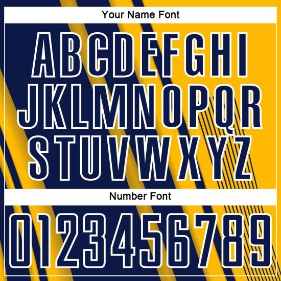 Maillot de football bleu marine et blanc, lignes personnalisées par sublimation dorée Maillot de football bleu marine et blanc, lignes personnalisées par sublimation dorée