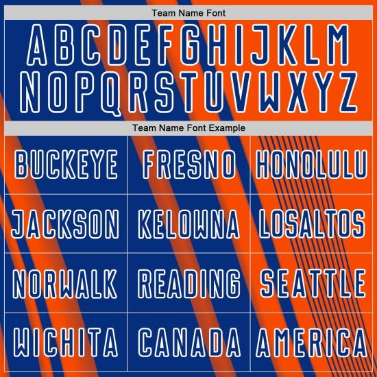 Maillot de football orange à sublimation, uniforme sportif personnalisé, lignes bleu royal et blanc