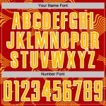 Maillot de football personnalisé à sublimation, courbe rouge, lignes dorées et blanches