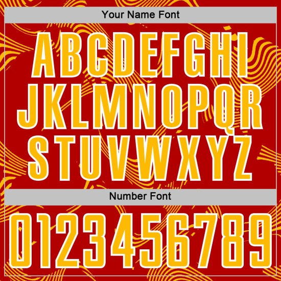 Maillot de football personnalisé à sublimation, courbe rouge, lignes dorées et blanches