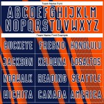 Maillot personnalisé uniforme de football à sublimation bleu marine et blanc, lignes orange, sports Maillot personnalisé uniforme de football à sublimation bleu marine et blanc, lignes orange, sports