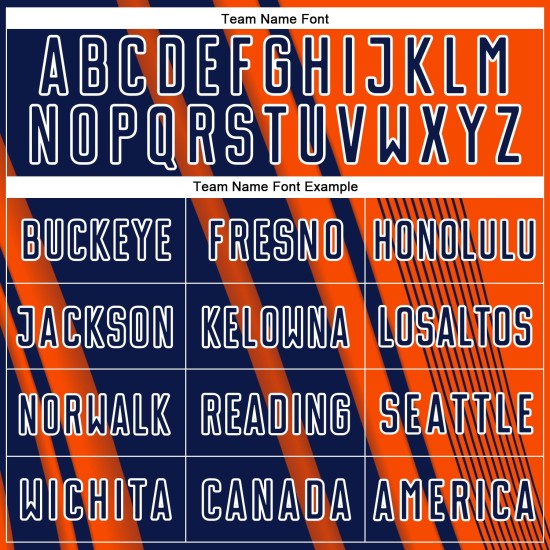 Maillot personnalisé uniforme de football à sublimation bleu marine et blanc, lignes orange, sports Maillot personnalisé uniforme de football à sublimation bleu marine et blanc, lignes orange, sports