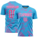 Maillot de football personnalisé rose et blanc, sublimation, bleu, courbe, lignes sportives, ciel