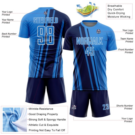 Maillot de football bleu marine et blanc, uniforme de sport à sublimation par poudre, personnalisé
