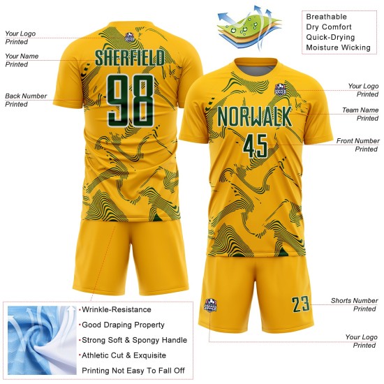 Maillot vert-blanc personnalisé par sublimation Sports Gold Lines Soccer Curve Uniform