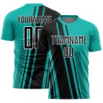 Maillot de sport noir et blanc personnalisé avec lignes d'uniforme de football Aqua Sublimation