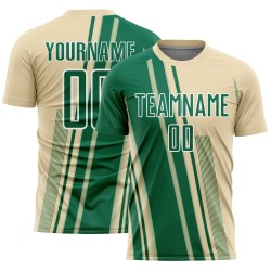 Maillot Kelly de football à sublimation, lignes uniformes crème, vert et blanc, personnalisé