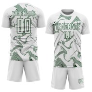 Maillot de football blanc vert à lignes personnalisées, uniforme de sublimation Maillot de football blanc vert à lignes personnalisées, uniforme de sublimation