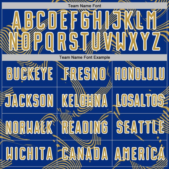 Maillot de sport personnalisé par sublimation Curve Lines Old Royal Soccer, uniforme doré et blanc Maillot de sport personnalisé par sublimation Curve Lines Old Royal Soccer, uniforme doré et blanc