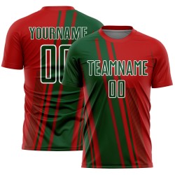 Maillot de football personnalisé à sublimation vert et blanc avec lignes rouges