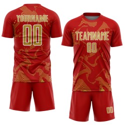 Maillot Old Curve Sublimation Lignes Or-Blanc Personnalisé Rouge Sport Uniforme Football