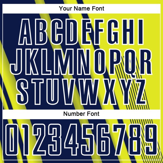 Maillot Uniforme Lignes Néon Jaune Sports Football Bleu Marine-Blanc Sublimation Personnalisé