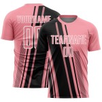 Maillot de football personnalisé à sublimation, noir et blanc, rose moyen