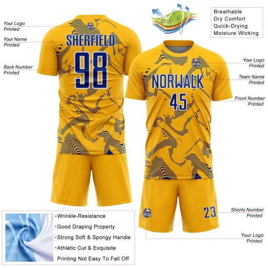 Maillot de football Gold Curve Sports Uniform Lines Sublimation Royal-White Custom