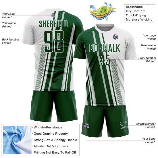 Maillot de football vert à sublimation, lignes personnalisées, sport, blanc