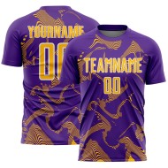 Maillot de football personnalisé à sublimation or-blanc, uniforme de sport violet courbe