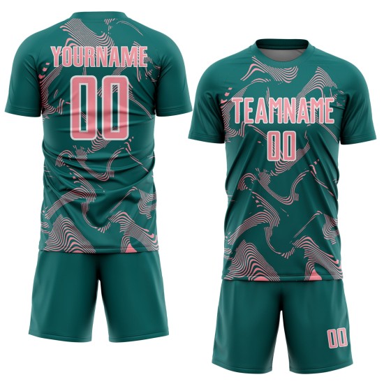 Maillot de sport personnalisé Curve Lines Sublimation Teal Pink-White Medium Soccer