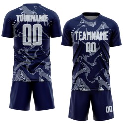 Maillot bleu marine Curve Custom Lines, uniforme argent-blanc, pour le sport, le football, sublimation