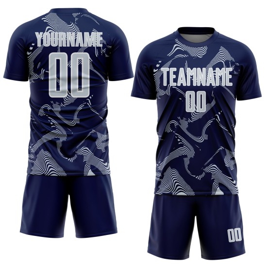 Maillot bleu marine Curve Custom Lines, uniforme argent-blanc, pour le sport, le football, sublimation Maillot bleu marine Curve Custom Lines, uniforme argent-blanc, pour le sport, le football, sublimation