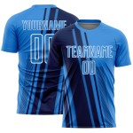 Maillot de football bleu marine et blanc, uniforme de sport à sublimation par poudre, personnalisé