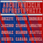 Maillot de football personnalisé avec lignes de sublimation, uniforme de sport blanc royal, rouge Maillot de football personnalisé avec lignes de sublimation, uniforme de sport blanc royal, rouge