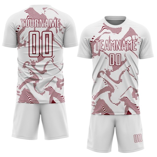 Maillot de football Curve Lines blanc, uniforme de sublimation, Crimson Sports Custom