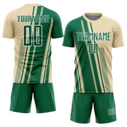 Maillot Kelly de football à sublimation, lignes uniformes crème, vert et blanc, personnalisé