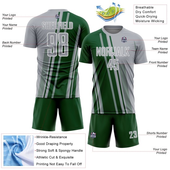Maillot de football gris vert et blanc, uniforme personnalisé, lignes de sublimation Maillot de football gris vert et blanc, uniforme personnalisé, lignes de sublimation