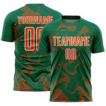 Maillot orange-blanc de sport, uniforme de football vert sublimé, Kelly Lines Curve personnalisé