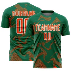 Maillot orange-blanc de sport, uniforme de football vert sublimé, Kelly Lines Curve personnalisé