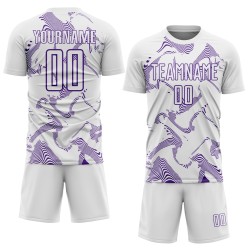 Maillot de football blanc, courbé, lignes violettes, personnalisé, sublimation