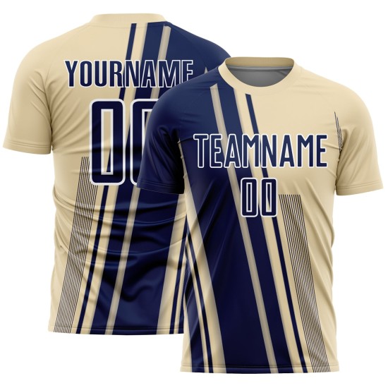 Maillot de football crème bleu marine et blanc, uniforme sportif à sublimation, lignes personnalisées